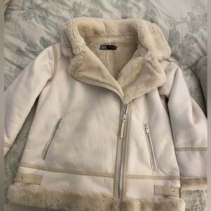 Zara faux shearling cream moto jacket in great condition.